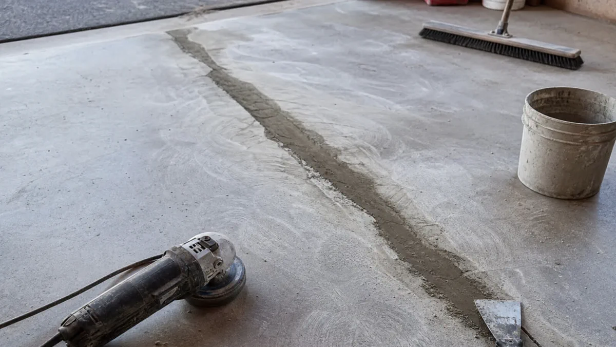 Garage floor crack and moisture check before coating in Phoenix East Valley